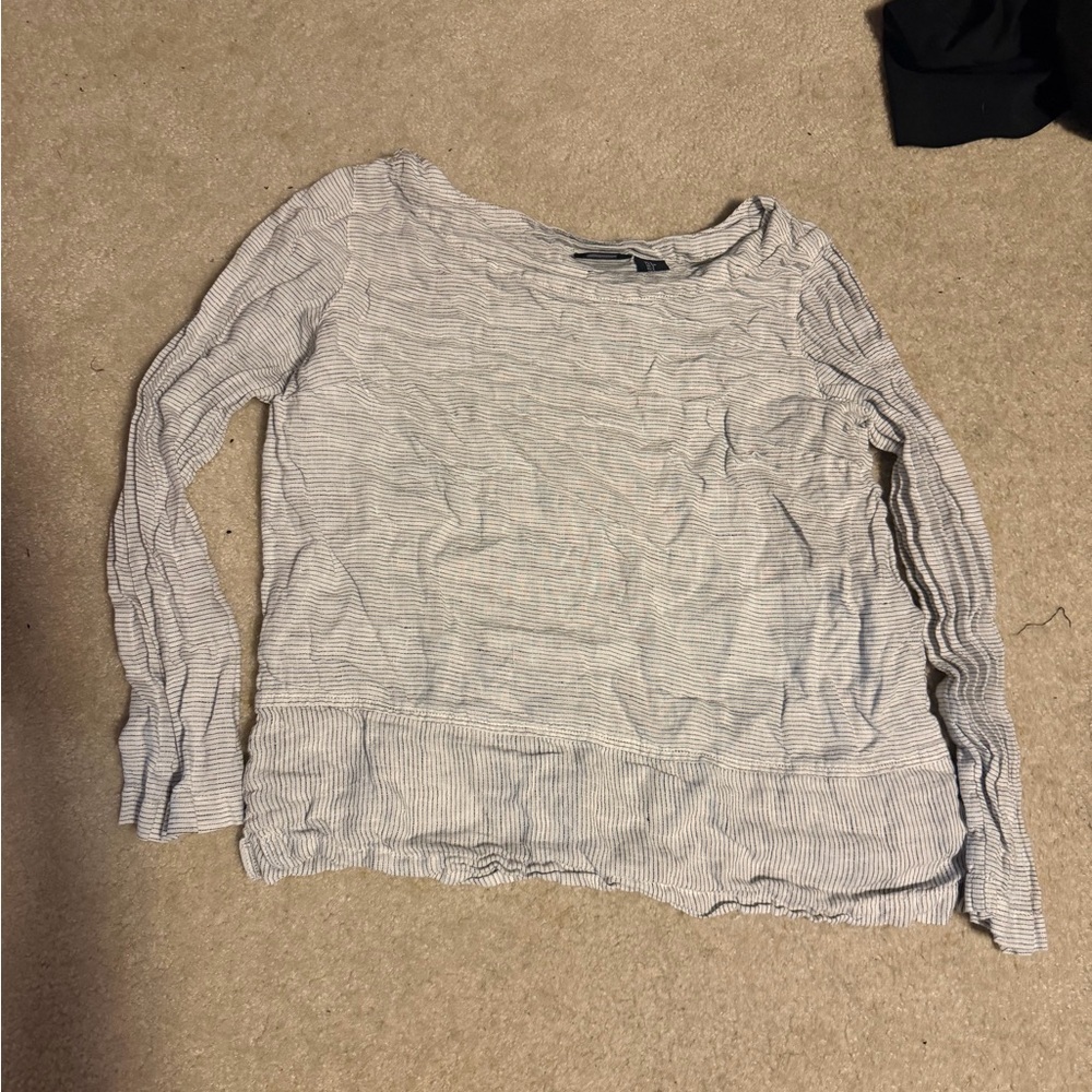 Tahari Light Gray Striped Long Sleeve Top